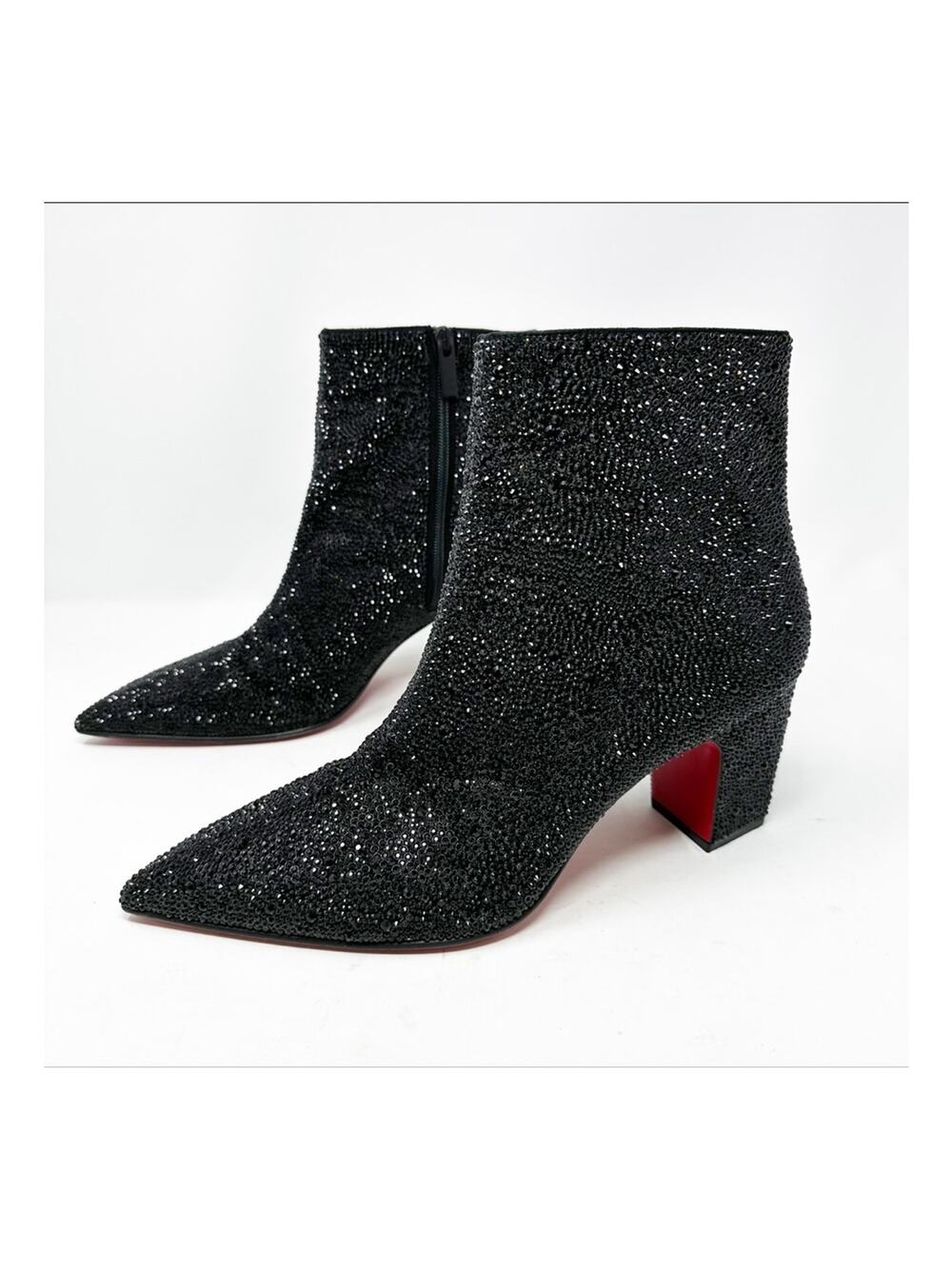 Christian Louboutin Aiglissima Strass Ankle Boots Black Block Heel Mens EU 42